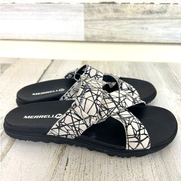 Merrell Women’s 7 Around Town White Black Leather Strap Sandals New - Picture 3 of 8
